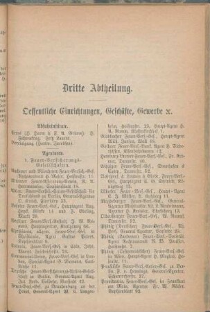 Abfuhrinstitute. Agenturen. [Architecten. Austernhandlungen.]