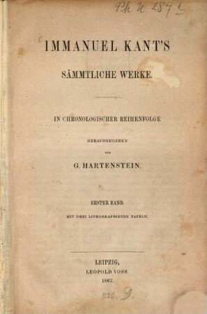Immanuel Kant's sämmtliche Werke : in chronologischer Reihenfolge, 1