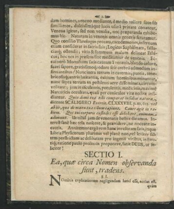 Sectio I. Ea, quae circa Nomen observanda sunt, tradens.