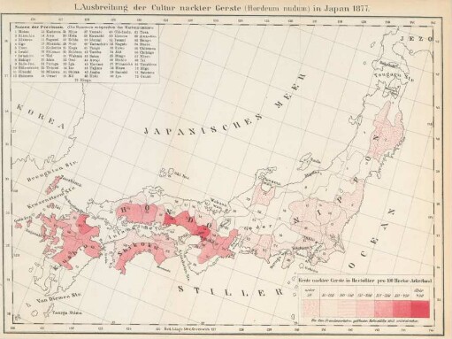 I. Ausbreitung der Cultur nackter Gerste (Hordeum nudum) in Japan 1877