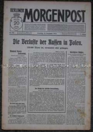 Tageszeitung "Berliner Morgenpost" über die hohen Verluste der russischen Armee in Polen im Kampf mit den deutschen Truppen bei Lodz