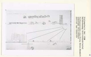 Randbebauung Breitenbachviertel, Berlin-Dahlem (Diplomarbeit bei Willy Kreuer): Ansicht von Westen und Schnitte 1:200