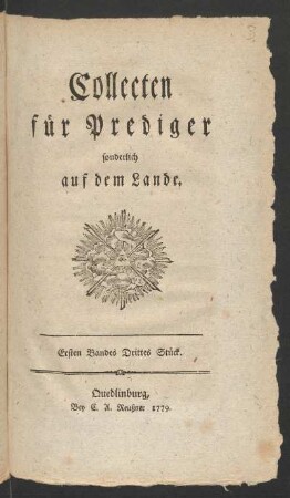 Ersten Bandes Drittes Stück: Collecten für Prediger