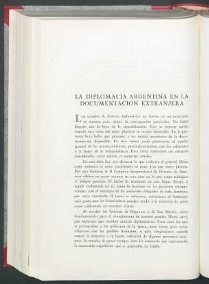 La diplomacia argentina en la documentación extranjera
