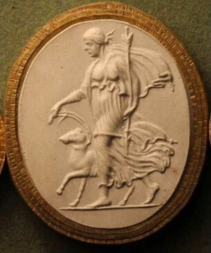 Procris mit einem Wurfspieß, einen Hund führend (Daktyliothek, Zweites Historisches Tausend)