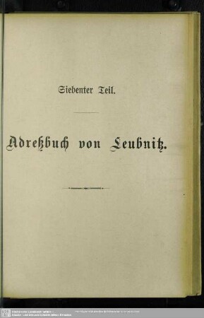 Siebenter Teil. Adressbuch von Leubnitz