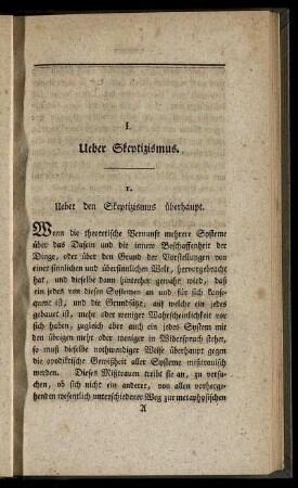 I. Ueber Skeptizismus.