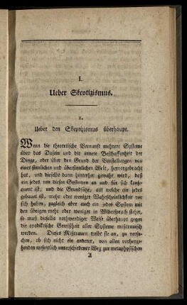 I. Ueber Skeptizismus.