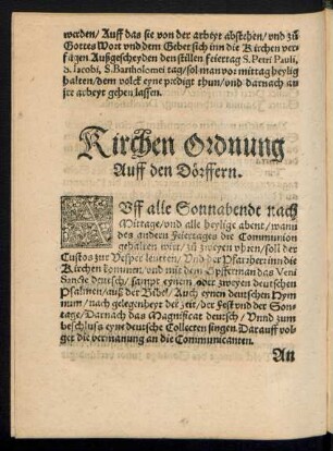 Kirchen Ordnung Auff den Dörffern.