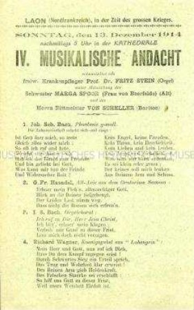 Programm für eine musikalischen Andacht in der Kathedrale zu Laon