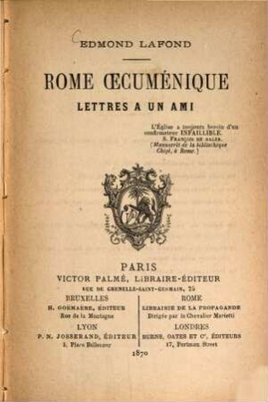 Rome oecuménique, lettres à un ami