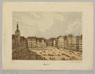Der Markt in Leipzig von Norden, links das Alte Rathaus