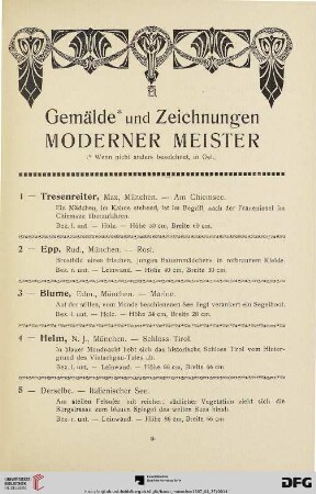 Gemälde und Zeichnungen Moderner Meister (Nr. 1-130)