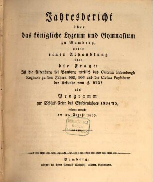 Jahresbericht über das Königliche Lyzeum und Gymnasium zu Bamberg : bekannt gemacht am ... 1834/35 (1835)