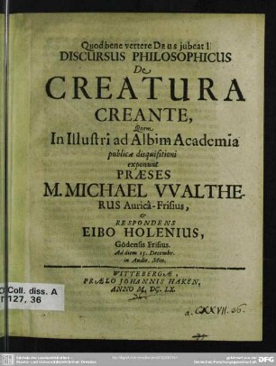 Discursus philosophicus de creatura creante
