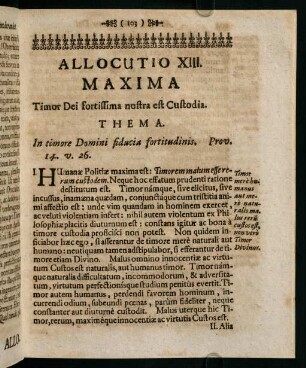 103-110, Allocutio XIII. Maxima. Timor Dei fortissima nostra est Custodia