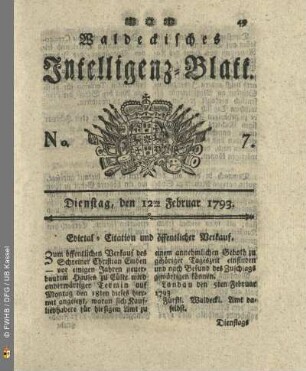 No. 7. Dienstag, den 12ten Februar 1793