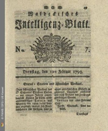 No. 7. Dienstag, den 12ten Februar 1793