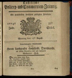 33tes Stueck, Montag den 15ten August 1774