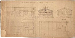 Thiersch, August ; Tutzing bei München (Bayern); Wohnhaus Pischetsrieder - Grundrisse, Ansicht, Schnitte
