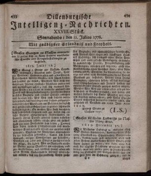 XXVIII. Stück. Sonnabends: den 11. Julius 1778.