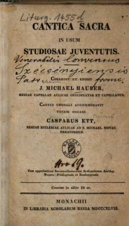Cantica sacra in usum studiosae iuventutis