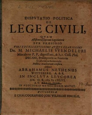 Dispvtatio Politica De Lege Civili