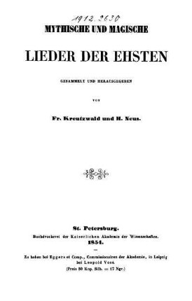 Mythische und magische Lieder der Ehsten