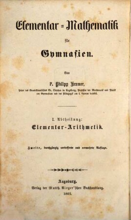 Elementar-Mathematik für Gymnasien, 1