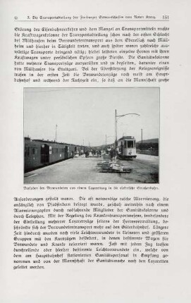 Verladen der Verwundeten aus einem Lazarettzug in die elektrische Straßenbahn.