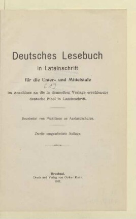 Unter- und Mittelstufe: [Unter- und Mittelstufe] : im Anschluß an die in demselben Verlage erschienene deutsche Fibel in Lateinschrift
