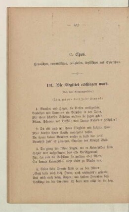 C. Epos. Heroisches, romantisches, religiöses, idyllisches und Thierepos