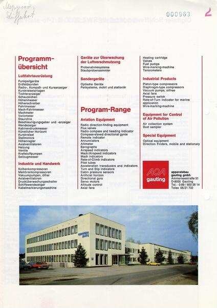 Prospekt: AOA Apparatebau Gauting GmbH - Deutsche Digitale Bibliothek Prospekt: AOA Apparatebau Gauting GmbH - Deutsche Digitale Bibliothek