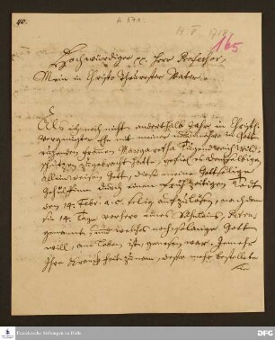 Brief von Jacob Petersen an August Hermann Francke.