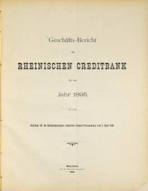Geschäfts-Bericht : für d. Jahr .... 1895 (1896) = General-Versammlung 25