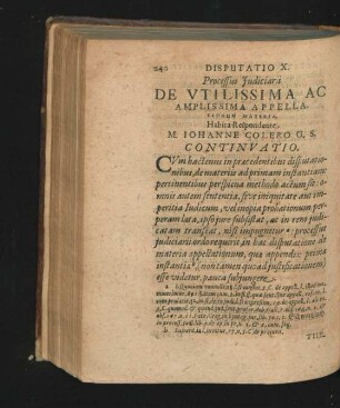 Disputatio X. De Utilissima Ac Amplissima Appellationum Materia. Respondente M. Iohanne Colero.