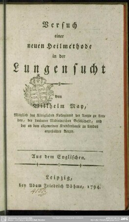 Versuch einer neuen Heilmethode in der Lungensucht
