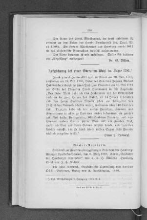 Aufzeichnung bei einer Oberalten-Wahl im Jahre 1781.