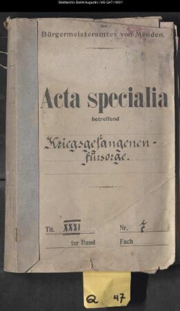 Kriegsgefangenenfürsorge – generalia und specialia -
