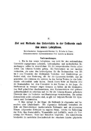Ziel und Methode des Unterrichts in der Erdkunde nach den neuen Lehrplänen