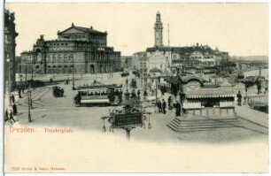 Dresden. Theaterplatz mit Semperoper und Straßenbahn