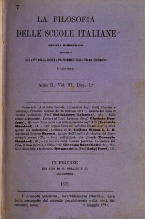 La filosofia delle scuole italiane : rivista bimestrale. 1871, Vol. 3 = Anno 2