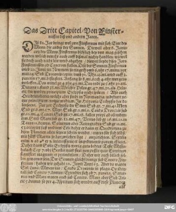Das Dritt Capitel/ Von Finsternussen diß und andern Jaren.