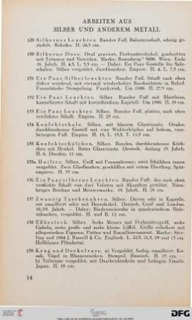 Arbeiten aus Silber und anderem Metall (Nr. 129-155)