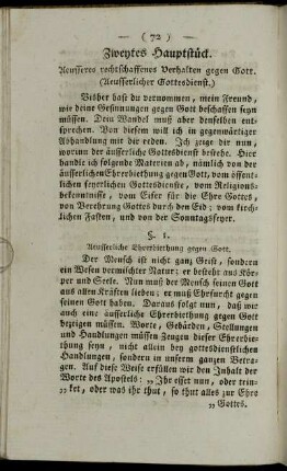 Zweytes Hauptstueck. Aeusseres rechtschaffenes Verhalten gegen Gott (Aeusserlicher Gottesdienst)