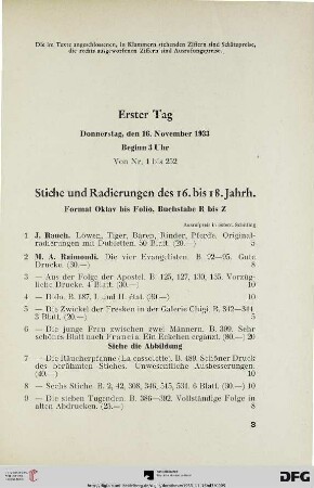 Stiche und Radierungen des 16. bis 18. Jahrh. (Nr. 1-125)