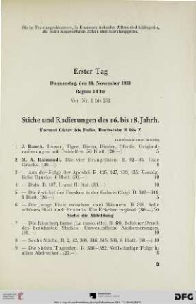 Stiche und Radierungen des 16. bis 18. Jahrh. (Nr. 1-125)
