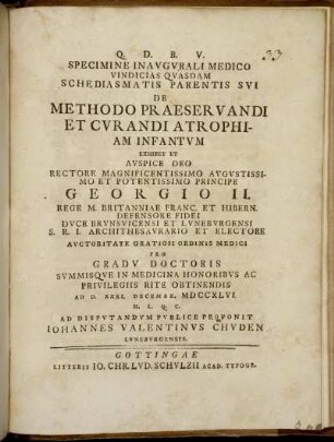 Specimine Inaugurali Medico Vindicias Quasdam Schediasmatis Parentis Sui De Methodo Praeservandi Et Curandi Atrophiam Infantum