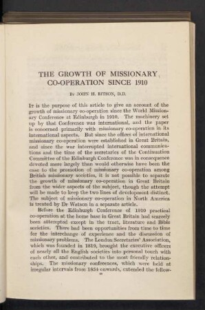 The growth of missionary co-operation since 1910