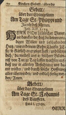 Gebett/ übber das Evangelium Am Tage St. Johannis deß Täuffers.